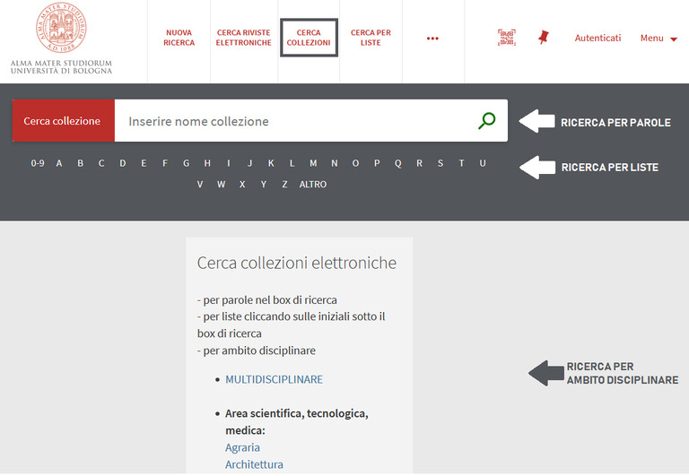 Maschera Cerca collezioni in AlmaStart Maschera Cerca collezioni in AlmaStart