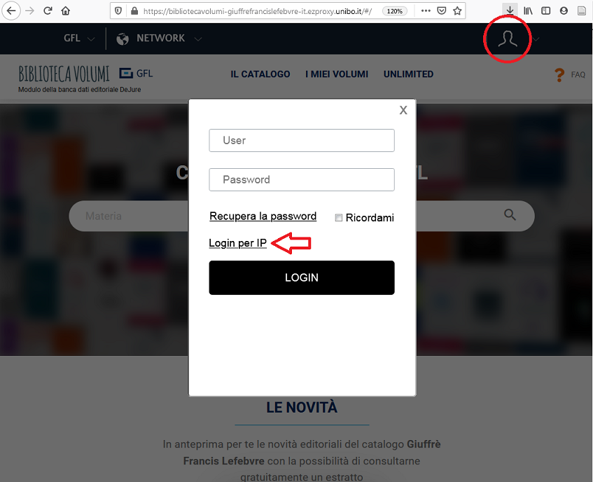 Login Biblioteca Volumi Giuffrè
